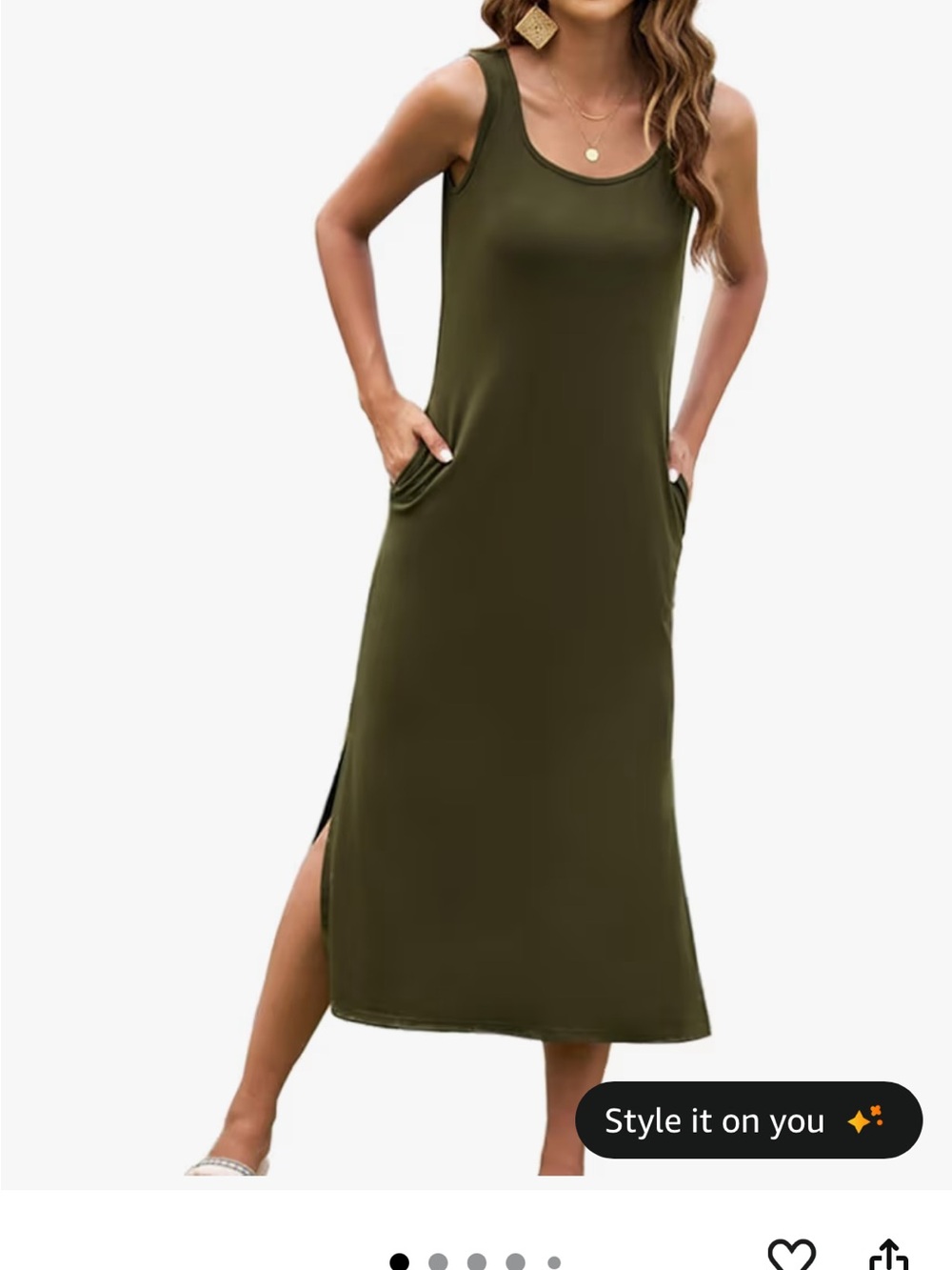 Olive Green Sleeveless Midi/Maxi Pocket Dress